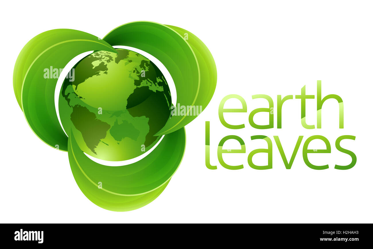 Conceptual icon of planet earth globe circled by green intertwined leaves Stock Photo