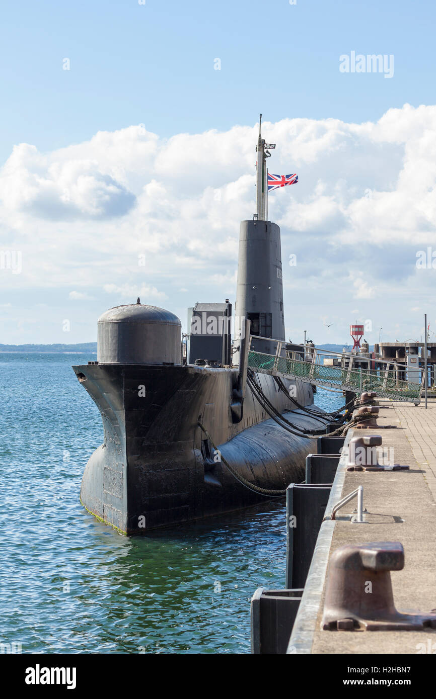 Decommissioned British submarine H.M.S. Otus moored at the harbor of Sassnitz, Ruegen, Germany Stock Photo