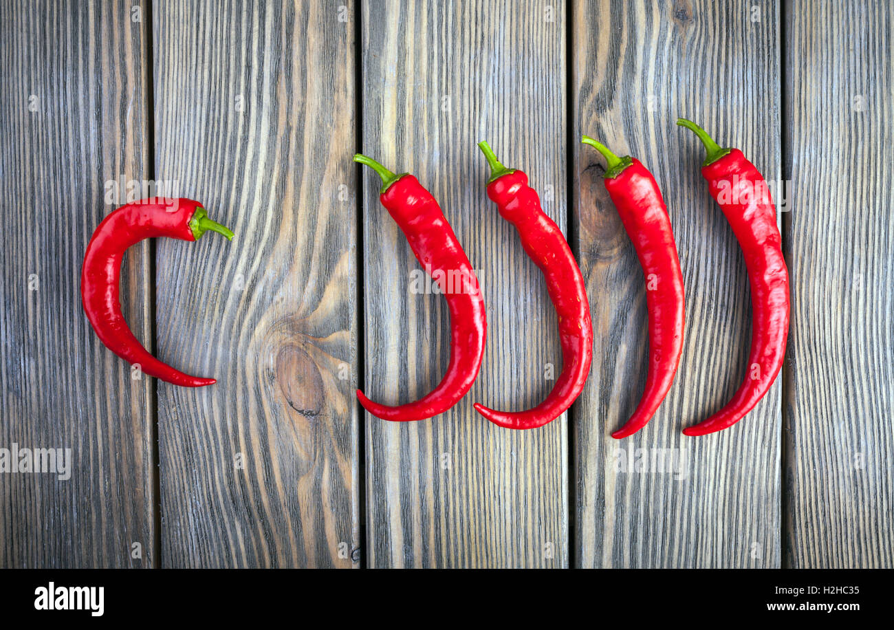 Red hot chili peppers on wood background Stock Photo - Alamy