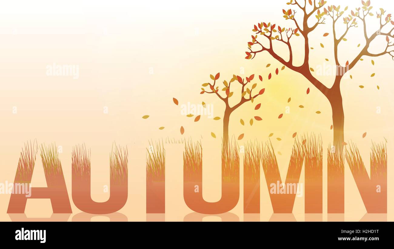 Autumn Word with Trees and Falling Leaves - Vector Illustration Stock Vector