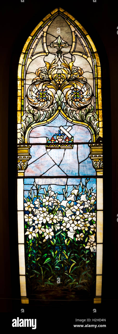 Corey Memorial Window or Lilies by the Tiffany Glass & Decorating Company. Stock Photo
