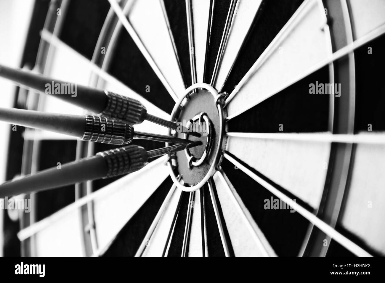 Darts bullseye target close up black and white Stock Photo