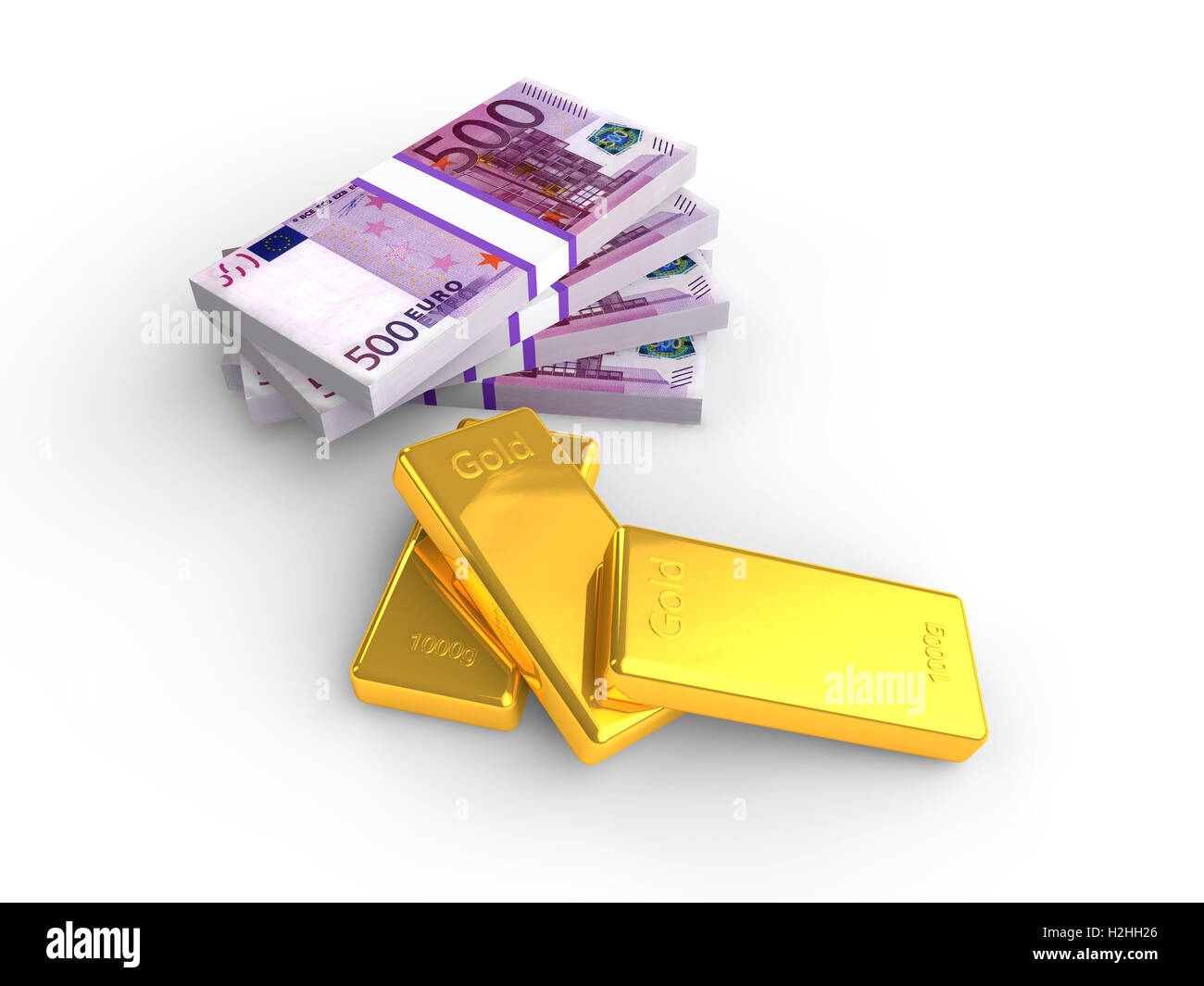 Euro money and gold bullion Stock Photo