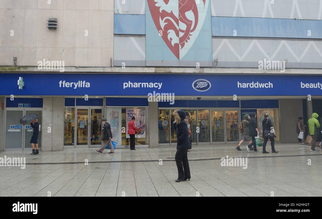 A general view of the Boots store in Queen Street, Cardiff, close to where  the bodies of a man and a woman were found in the city centre Stock Photo -  Alamy