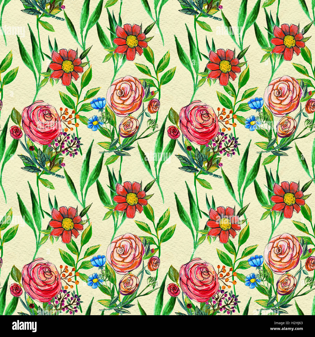 Seamless pattern with colorful flowers Stock Photo - Alamy