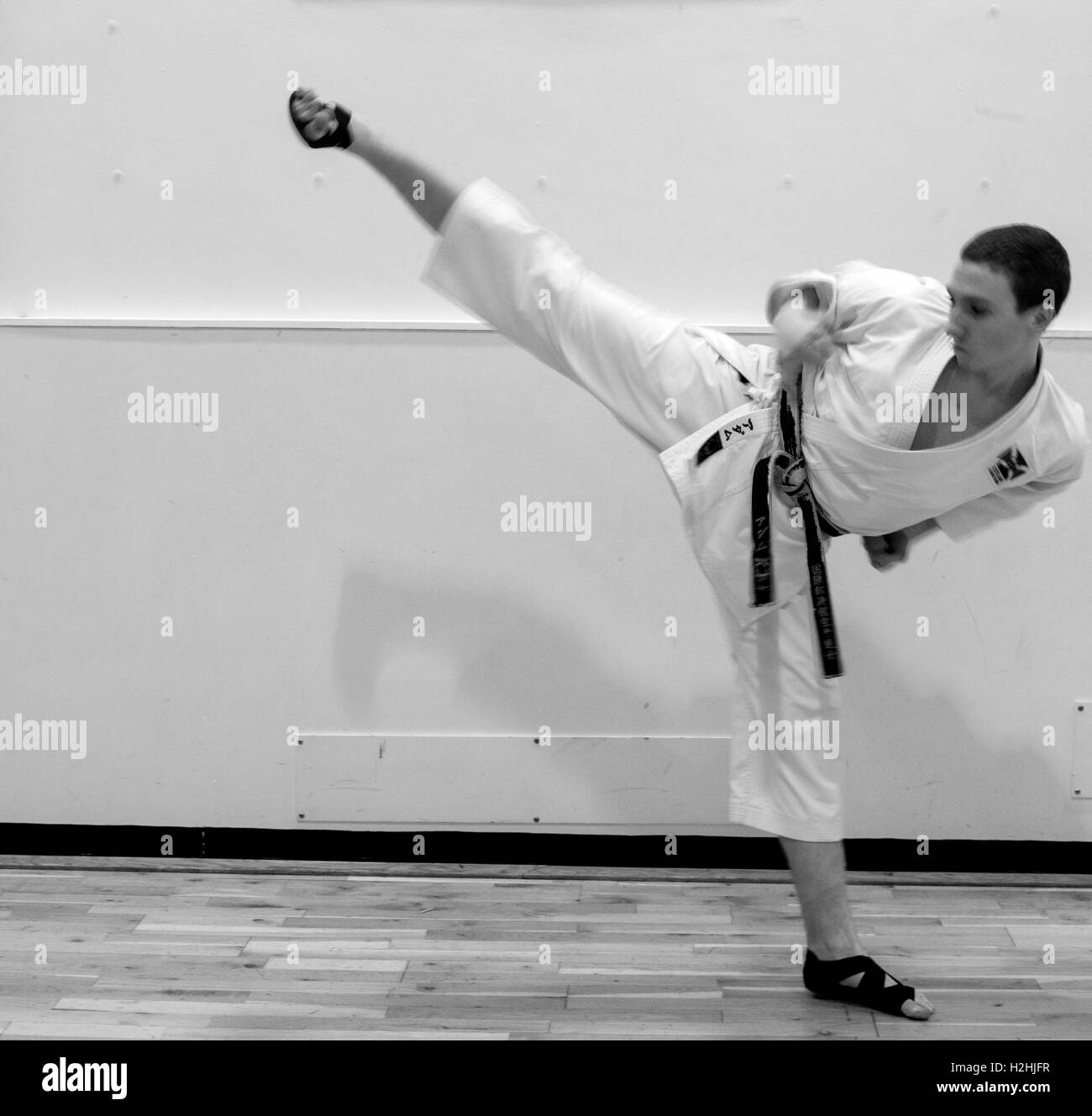 Martial Arts Student Kicking Stock Photo Alamy