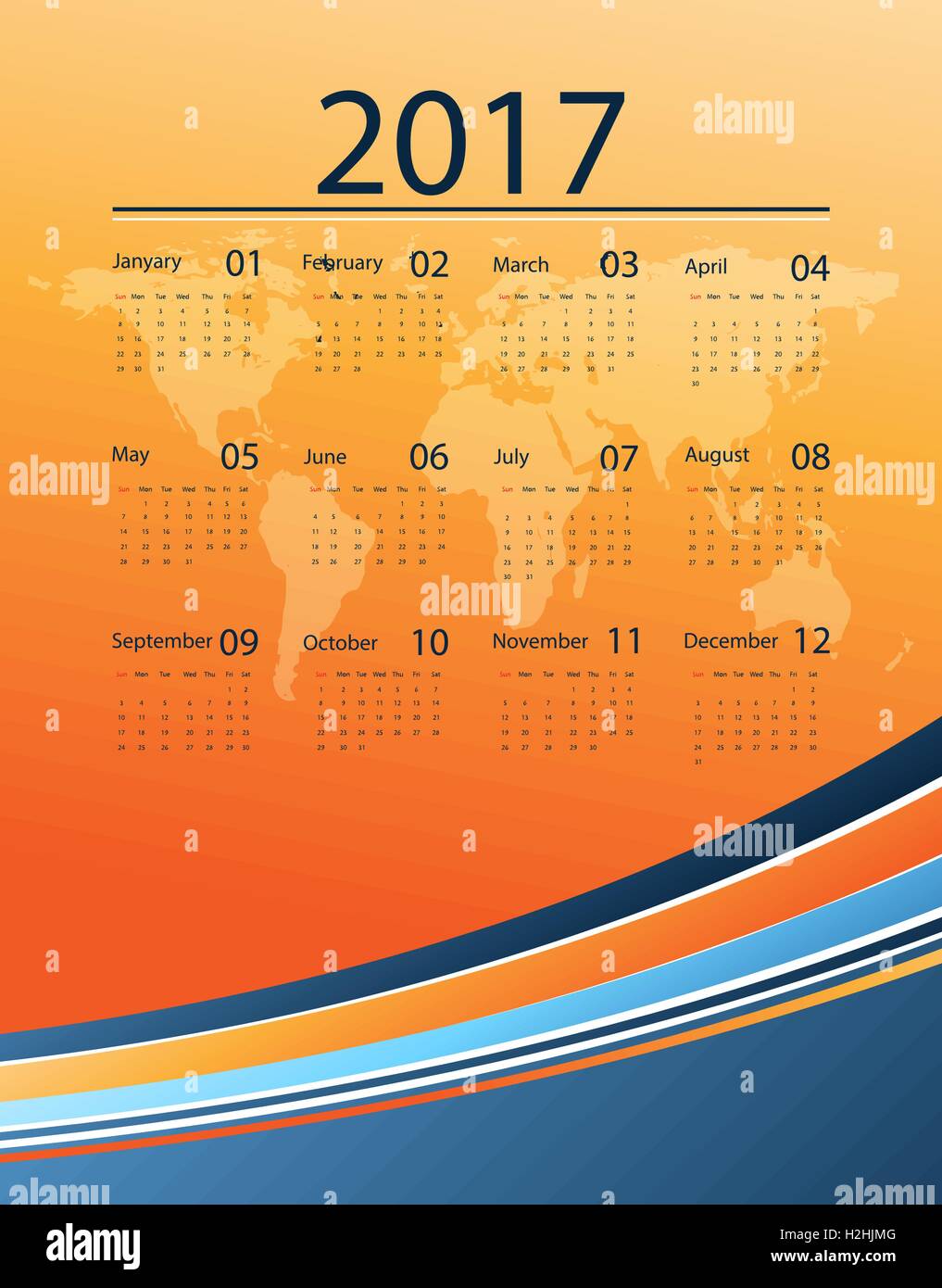 Vector calendar for 2017 Stock Vector