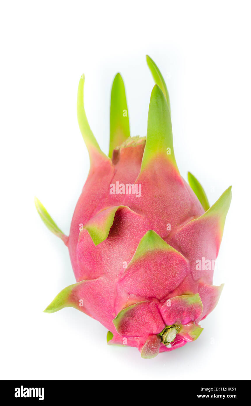 Fresh pink pitaya or dragon fruit  on white background Stock Photo
