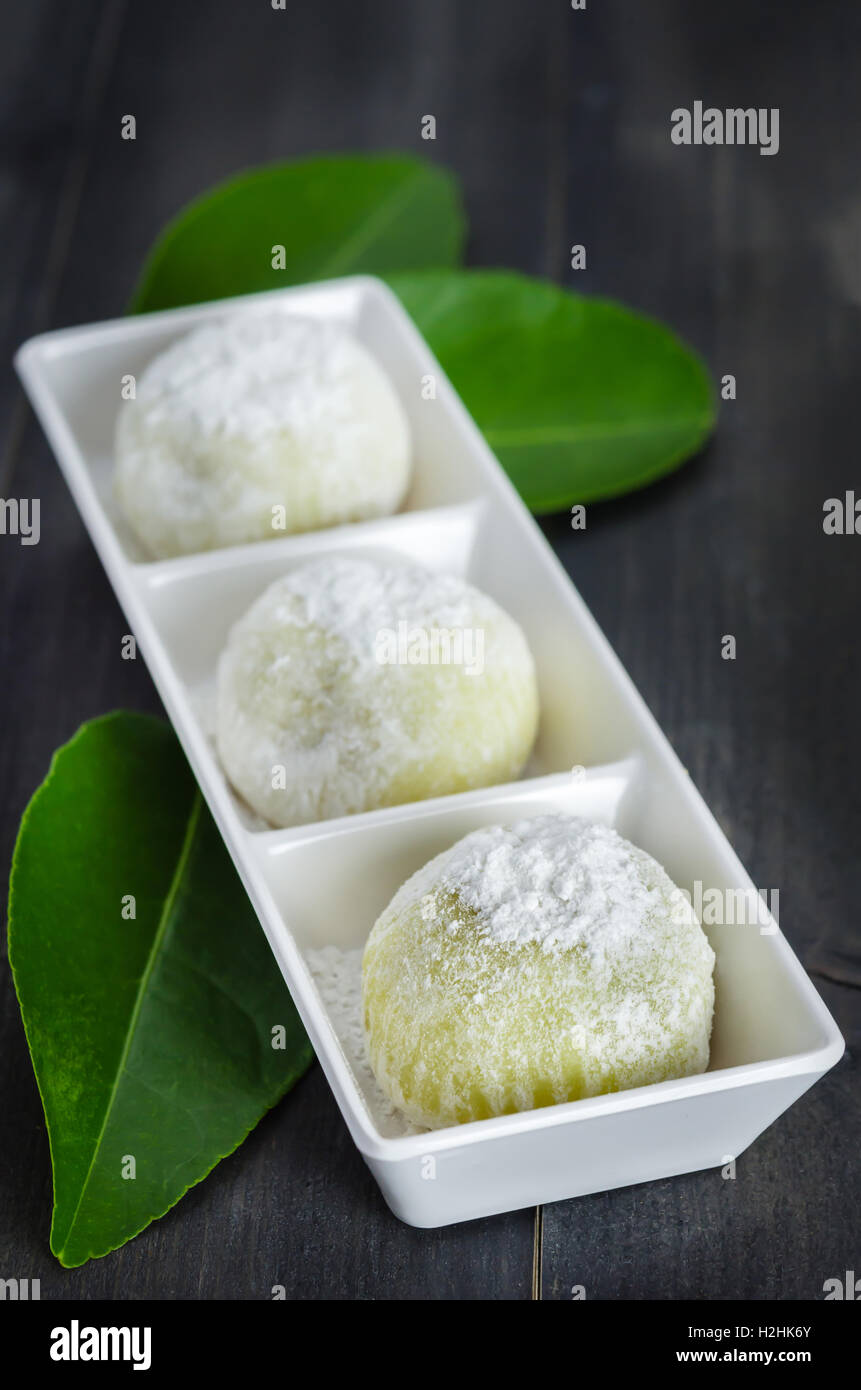 Daifuku Mochi Japanese dessert on white plate , still life Stock Photo