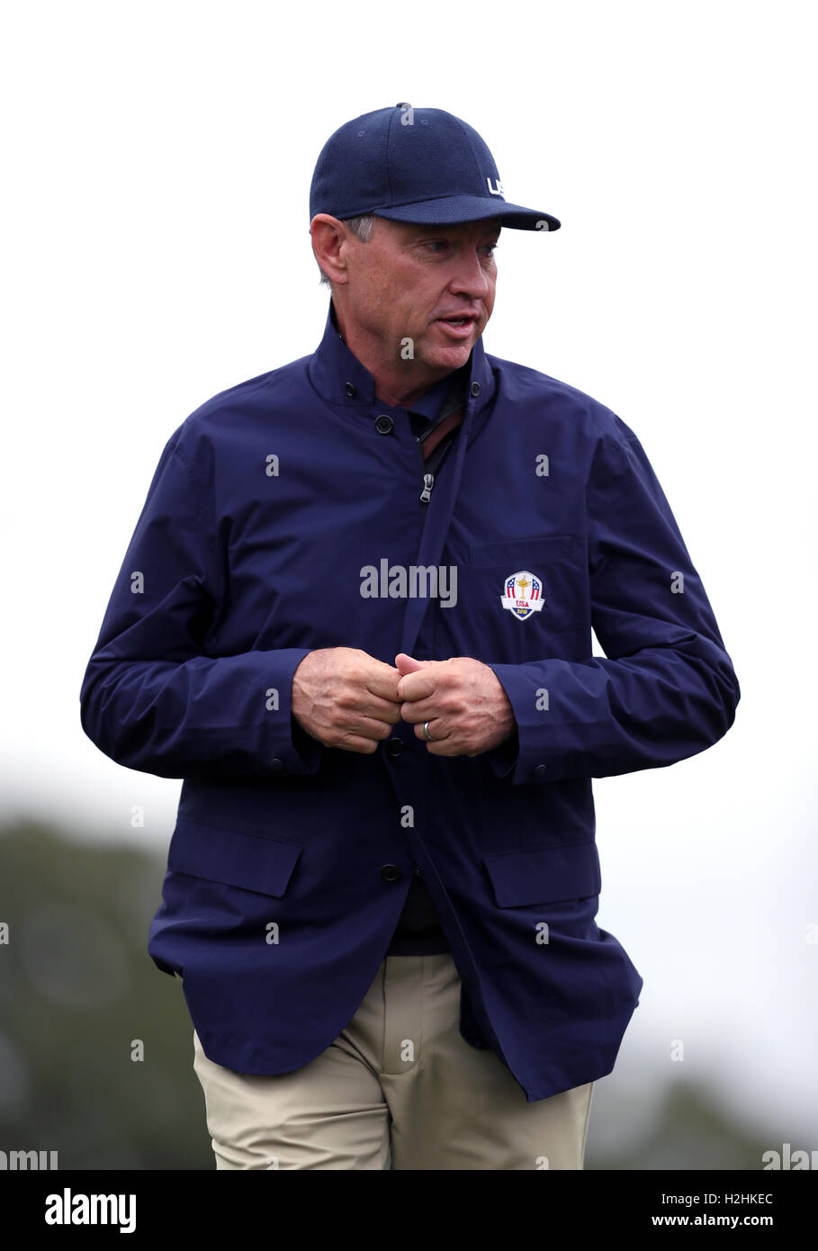 USA team captain Davis Love III during a practice session ahead of the 41st Ryder Cup at Hazeltine National Golf Club in Chaska, Minnesota, USA. Stock Photo