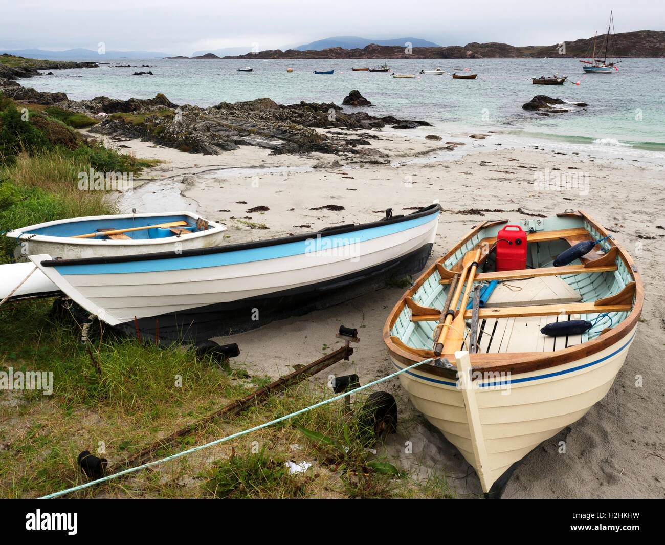 Three Rowing Boats on a Beach on Iona Argyll and Bute Scotland Stock ...