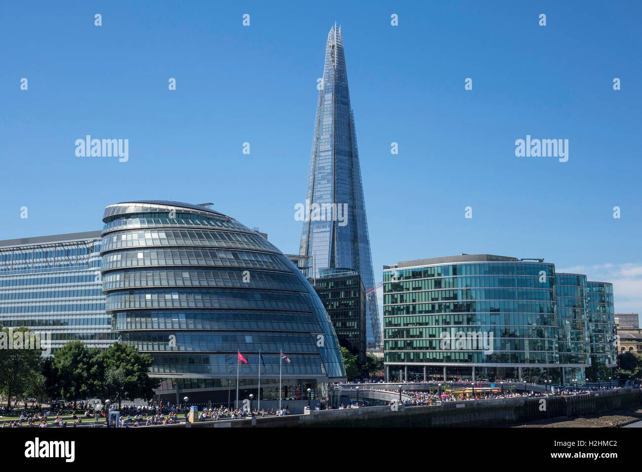 England, London, South bank skyline, with Shard & City hall Stock Photo