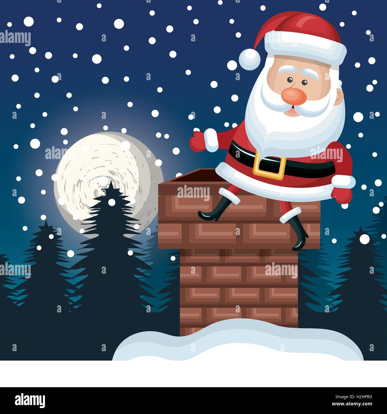 santa sitting on chimney. landscape night design Stock Vector Image