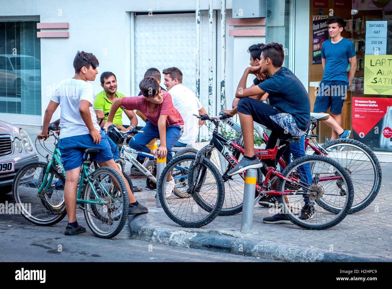Bike Riding Friends Gather On The Street In Lefkosa Nicosia Cyprus Bike Riding Friends Gather On The Street In Lefkosa Nicosia Cyprus