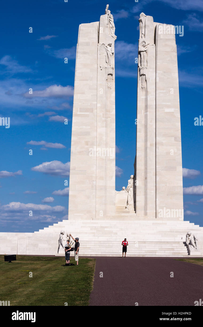 Young piper, Canadian National Vimy Memorial by Walter Seymour Allward, 1925 - 1936, Vimy Ridge, Pas-de-Calais, Hauts de France, France Stock Photo