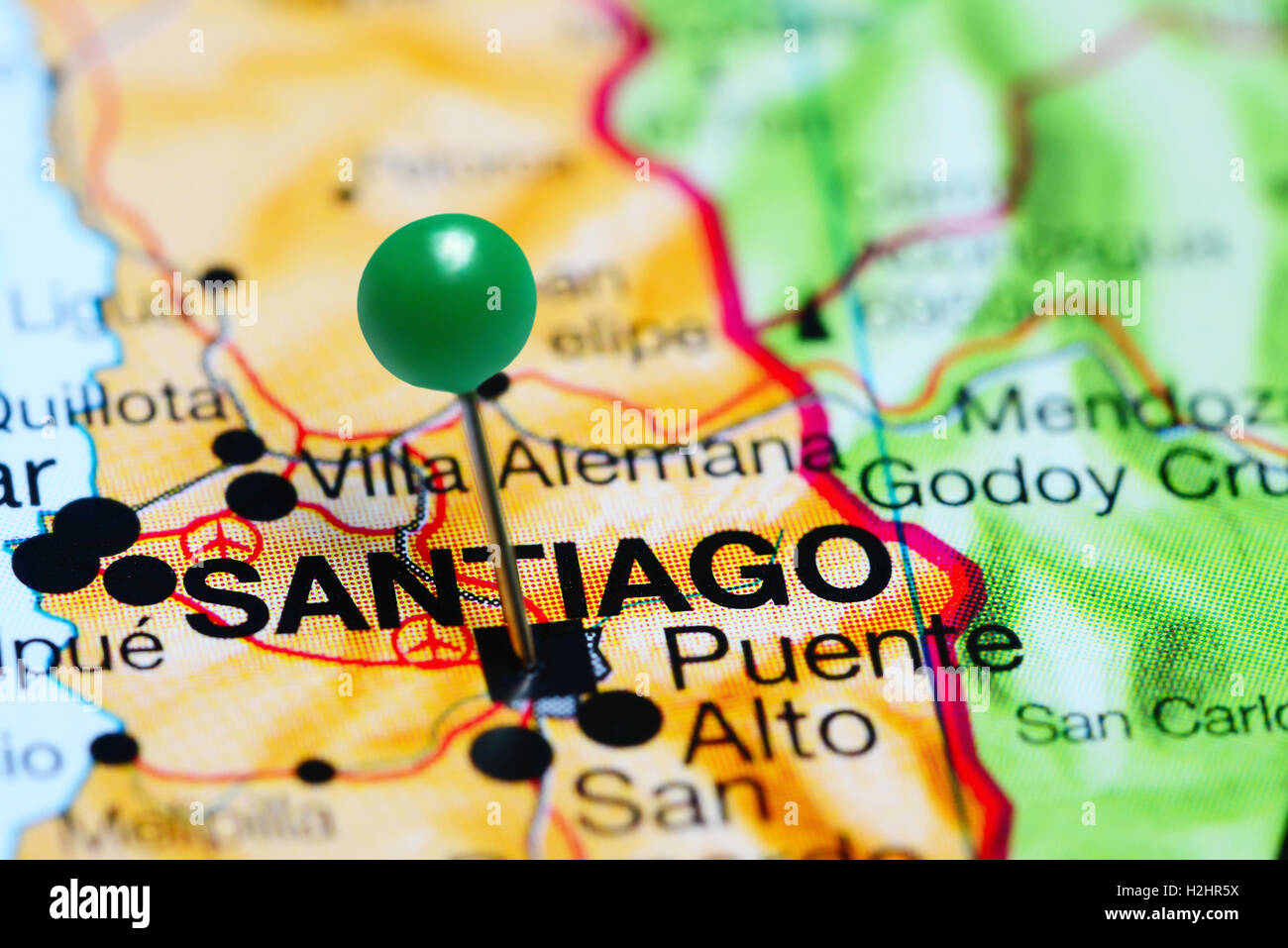Santiago pinned on a map of Chile Stock Photo