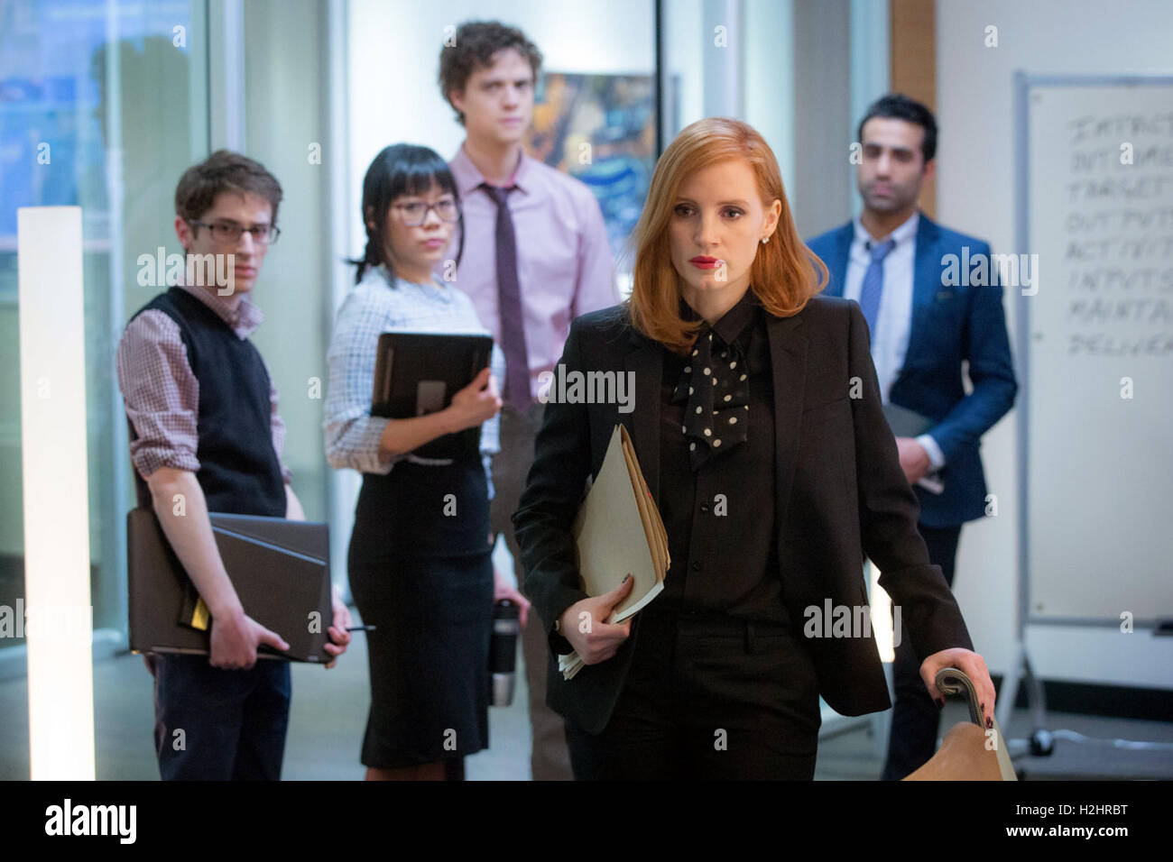 Miss Sloane is an upcoming American film directed by John Madden from a script by Jonathan Perera. It stars Jessica Chastain, Mark Strong, Gugu Mbatha-Raw, Michael Stuhlbarg, Alison Pill, Jake Lacy, John Lithgow, and Sam Waterston.  This photograph is for editorial use only and is the copyright of the film company and/or the photographer assigned by the film or production company and can only be reproduced by publications in conjunction with the promotion of the above Film. A Mandatory Credit to the film company is required. The Photographer should also be credited when known. Stock Photo