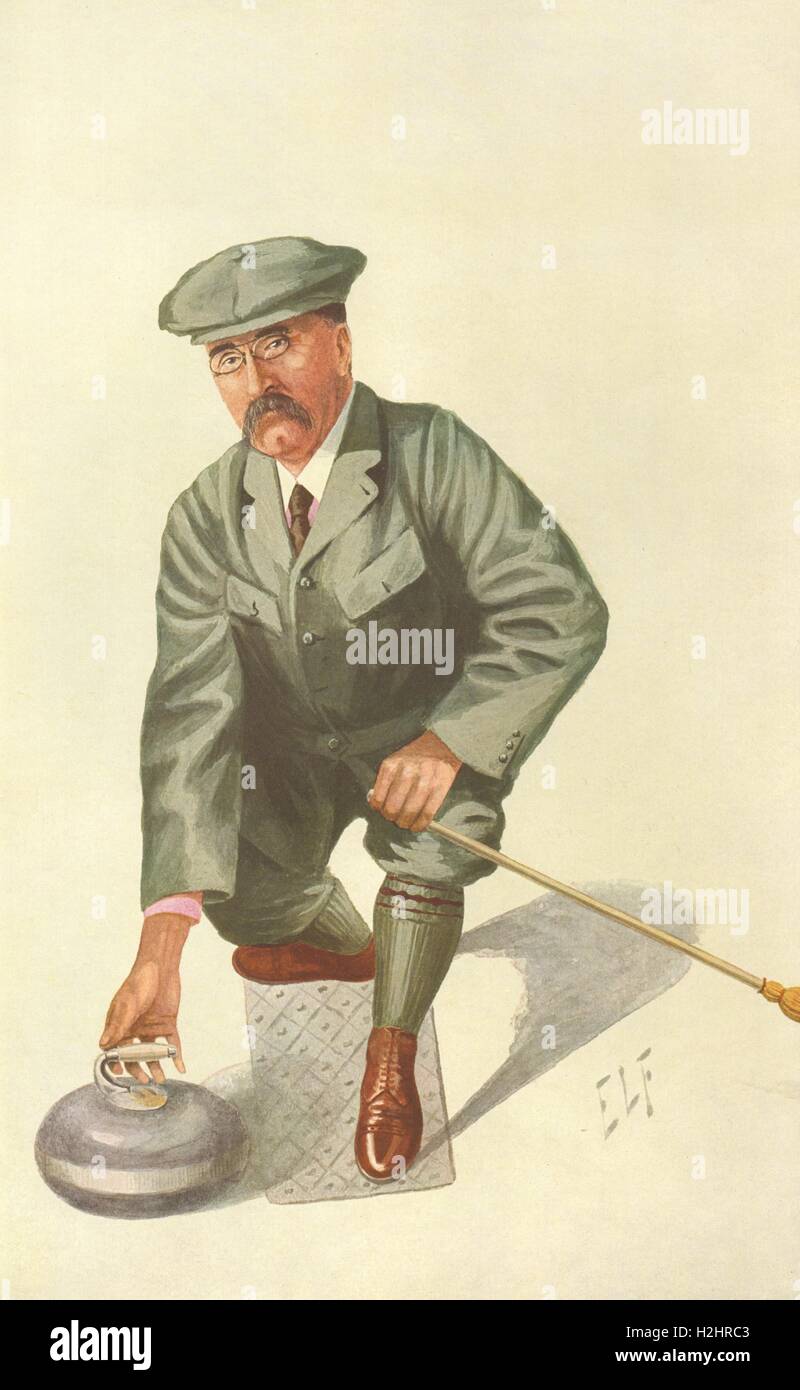 VANITY FAIR SPY CARTOON. Dr HS Lunn 'The King of Clubs'. Curling. By ELF. 1909 Stock Photo