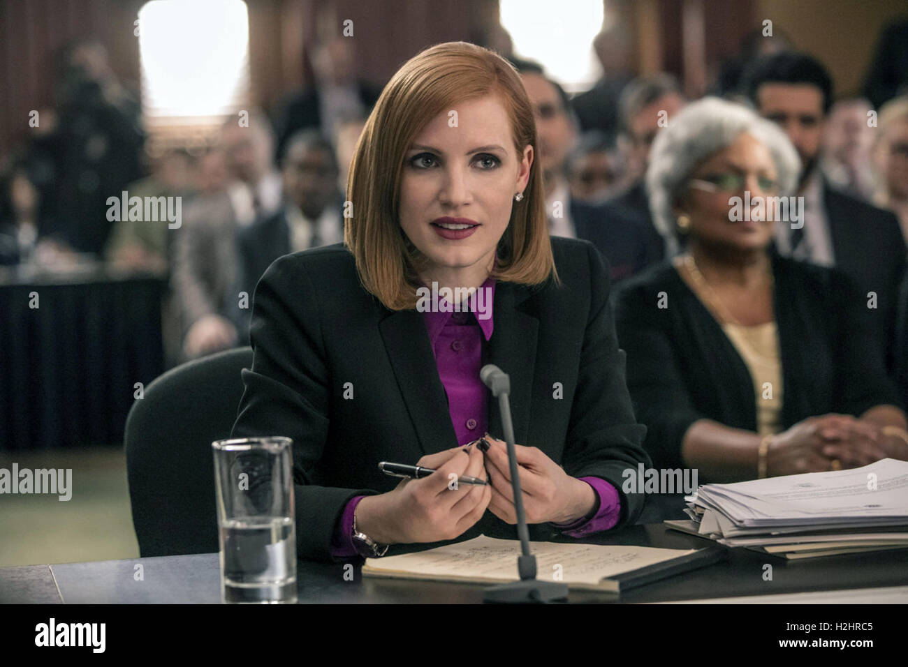 Miss Sloane is an upcoming American film directed by John Madden from a script by Jonathan Perera. It stars Jessica Chastain, Mark Strong, Gugu Mbatha-Raw, Michael Stuhlbarg, Alison Pill, Jake Lacy, John Lithgow, and Sam Waterston.  This photograph is for editorial use only and is the copyright of the film company and/or the photographer assigned by the film or production company and can only be reproduced by publications in conjunction with the promotion of the above Film. A Mandatory Credit to the film company is required. The Photographer should also be credited when known. Stock Photo