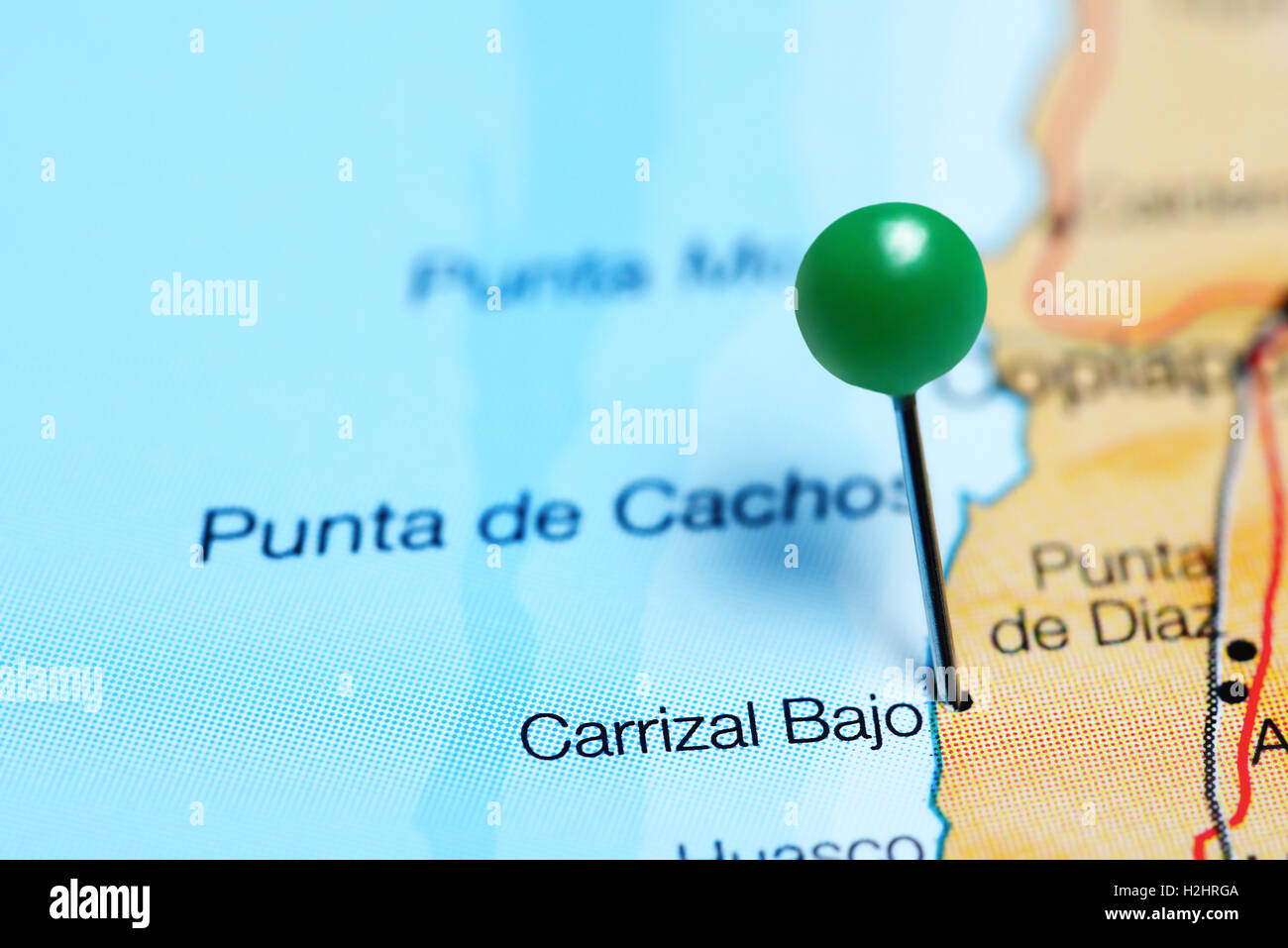 Carrizal Bajo pinned on a map of Chile Stock Photo