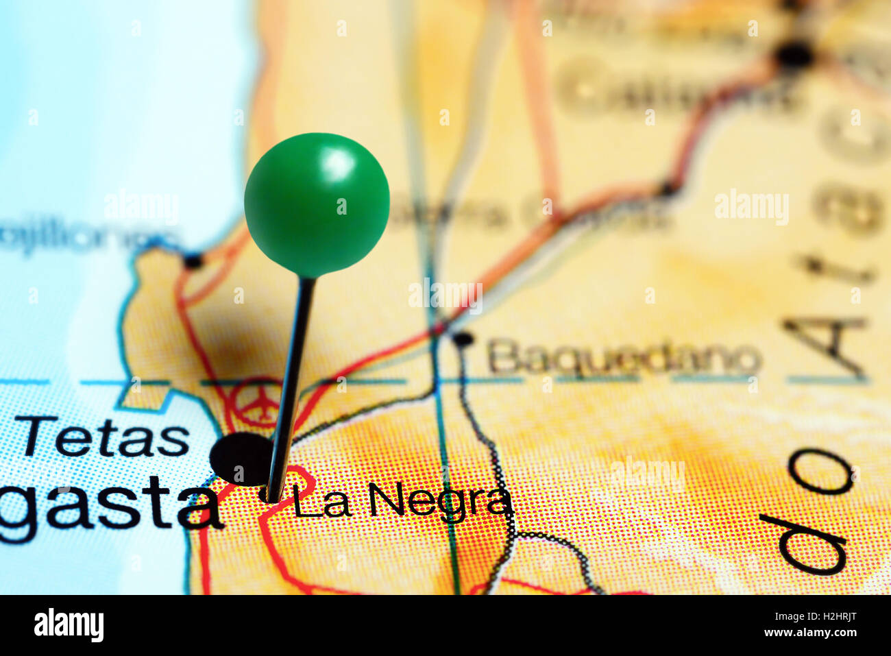 La Negra pinned on a map of Chile Stock Photo