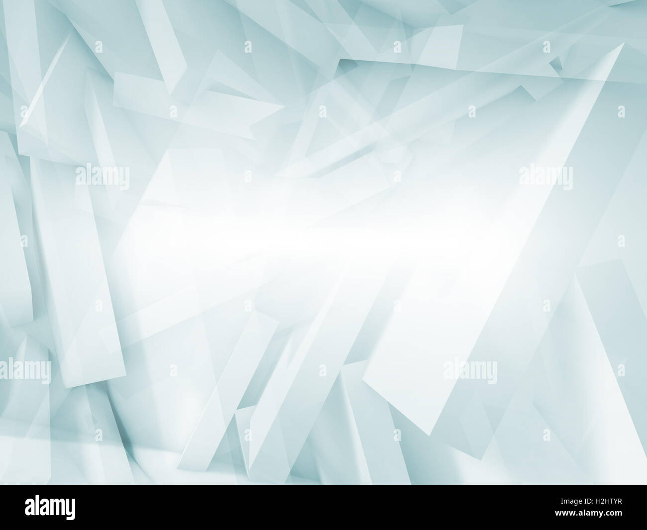 Abstract 3 d background, blue and white chaotic polygonal blocks pattern. Blue toned 3d illustration, computer graphic Stock Photo