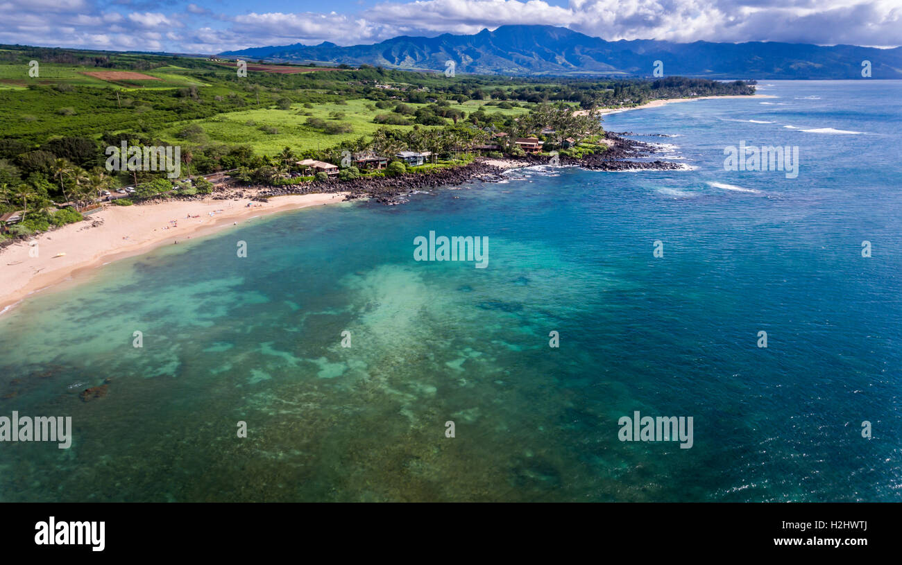 Aerial view of a beach on the north shore of Oahu Stock Photo Alamy