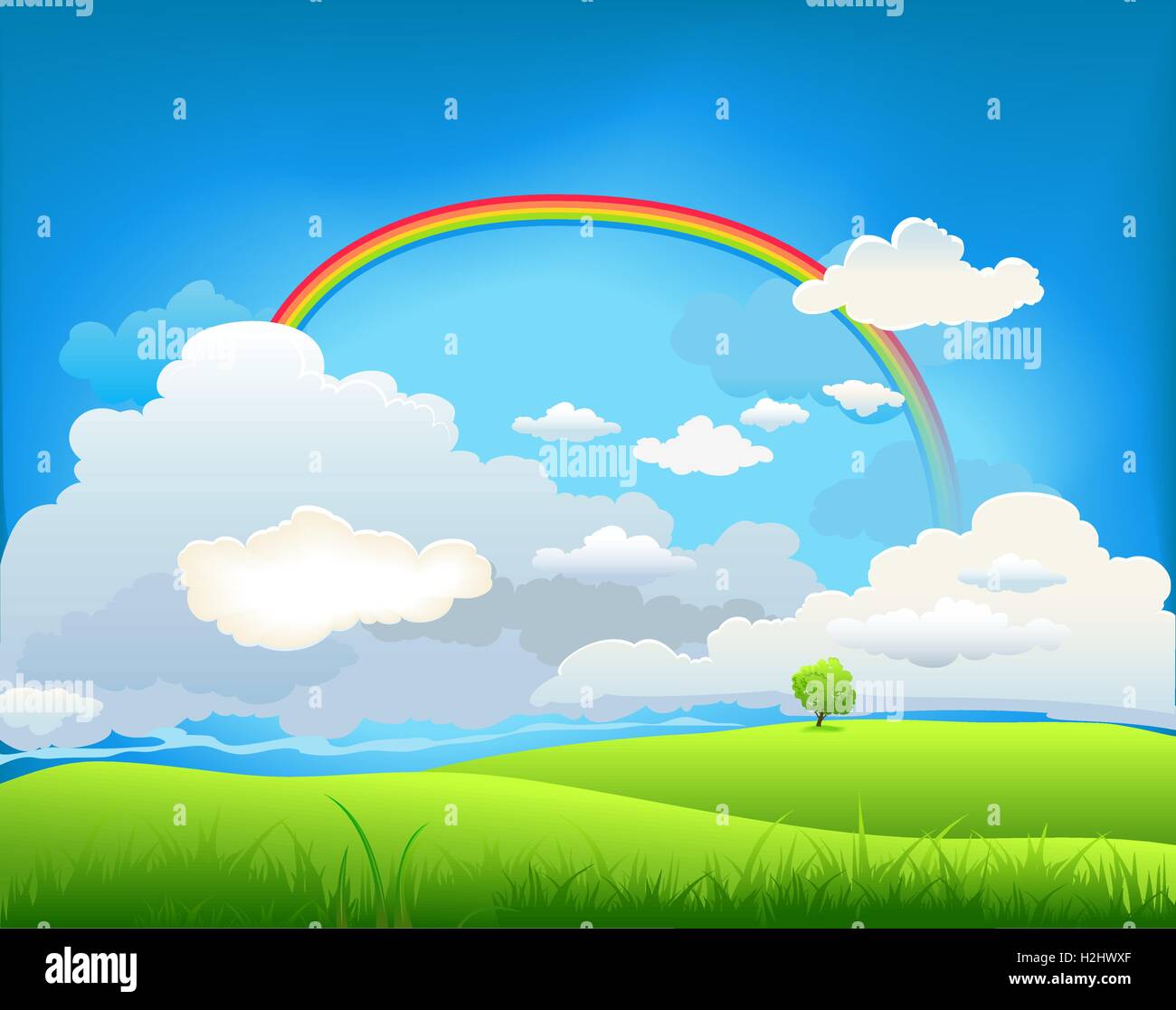 Summer landscape with a rainbow Stock Vector Image & Art - Alamy