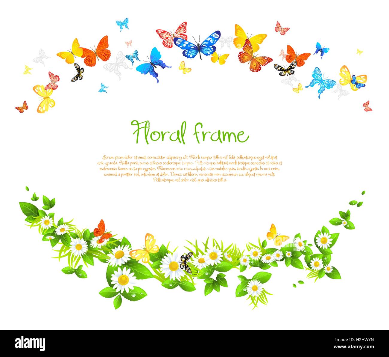 Vector frame with beautiful butterflies and daisy Stock Vector Image ...