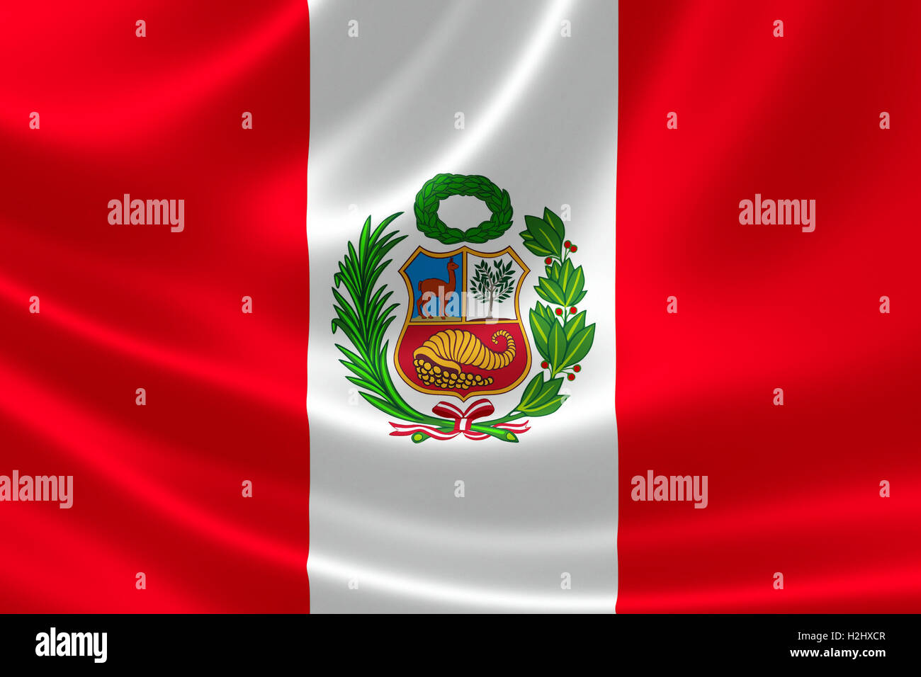 3D rendering of the flag of Peru on satin texture. Stock Photo