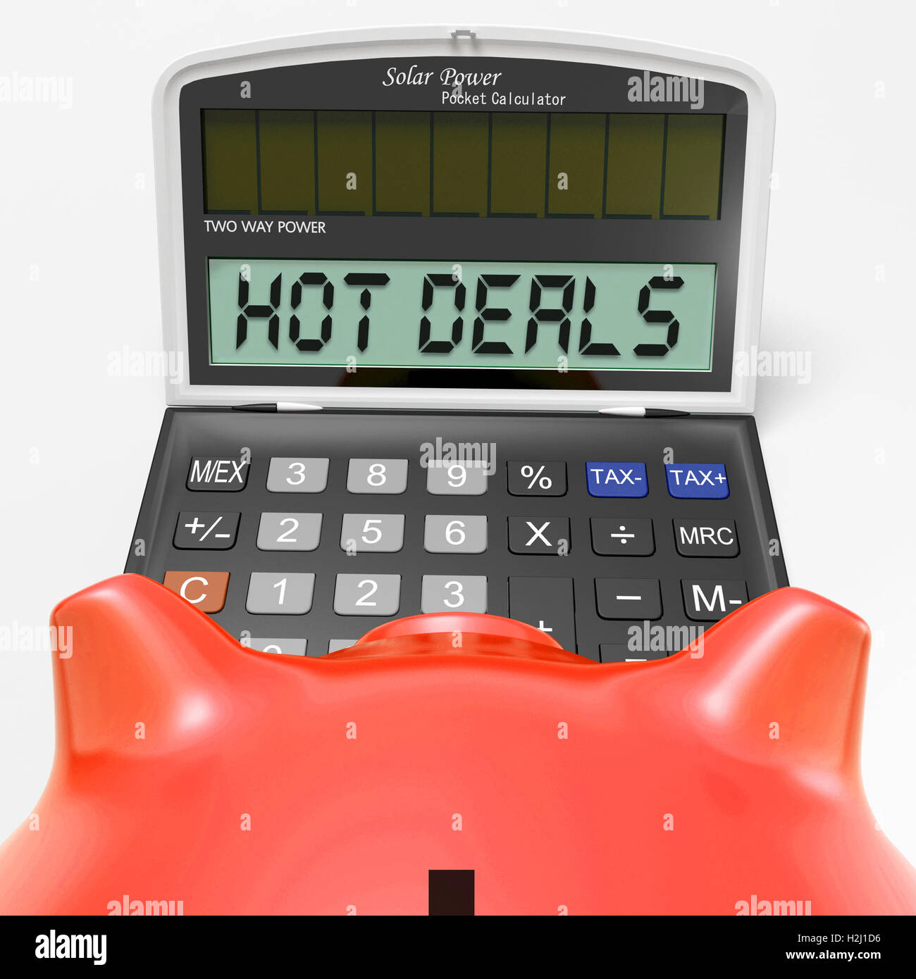 Hot Deals Calculator Shows Promotional Offer And Savings Stock Photo ...