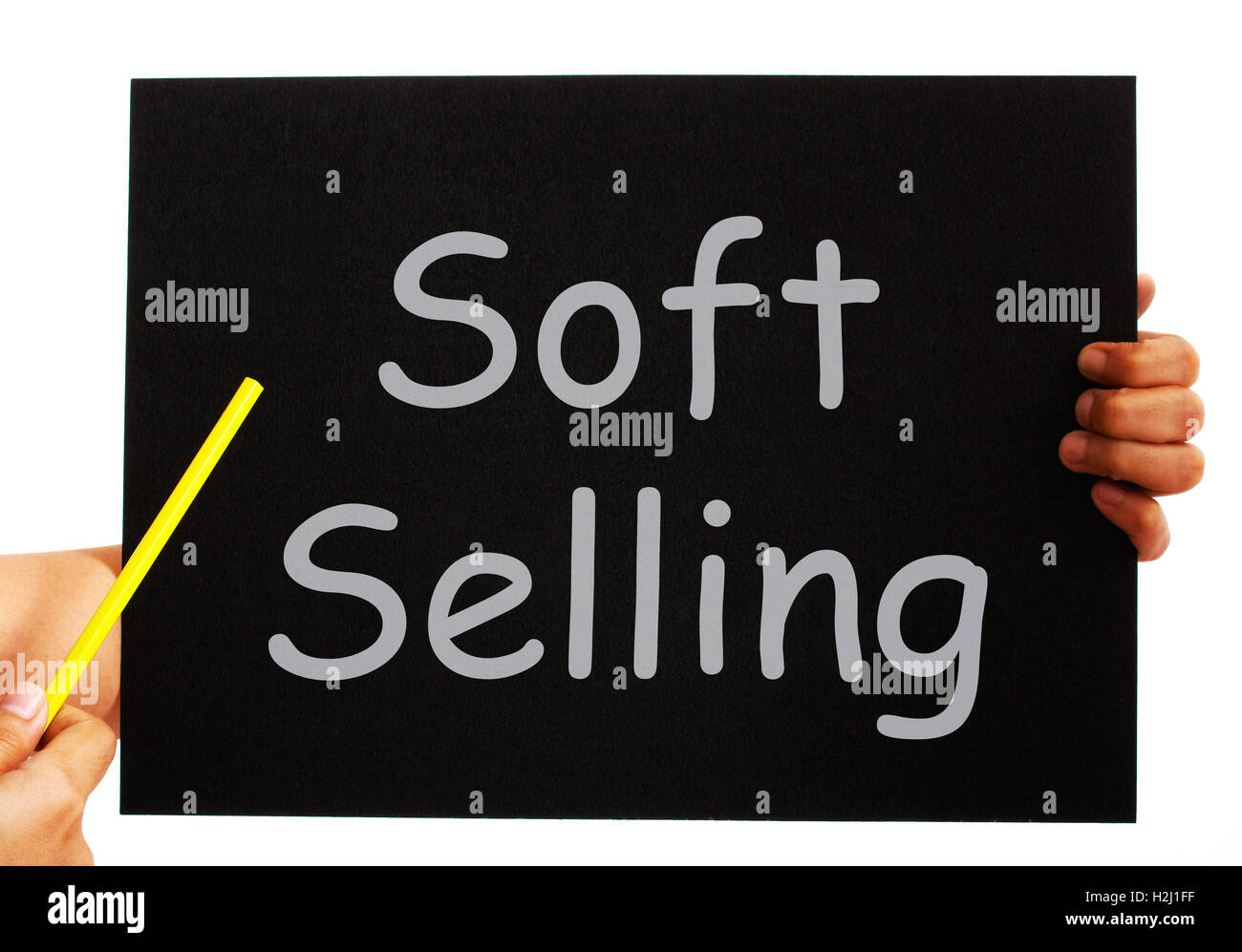 Soft Selling Blackboard Means Casual Advertising Technique Stock Photo