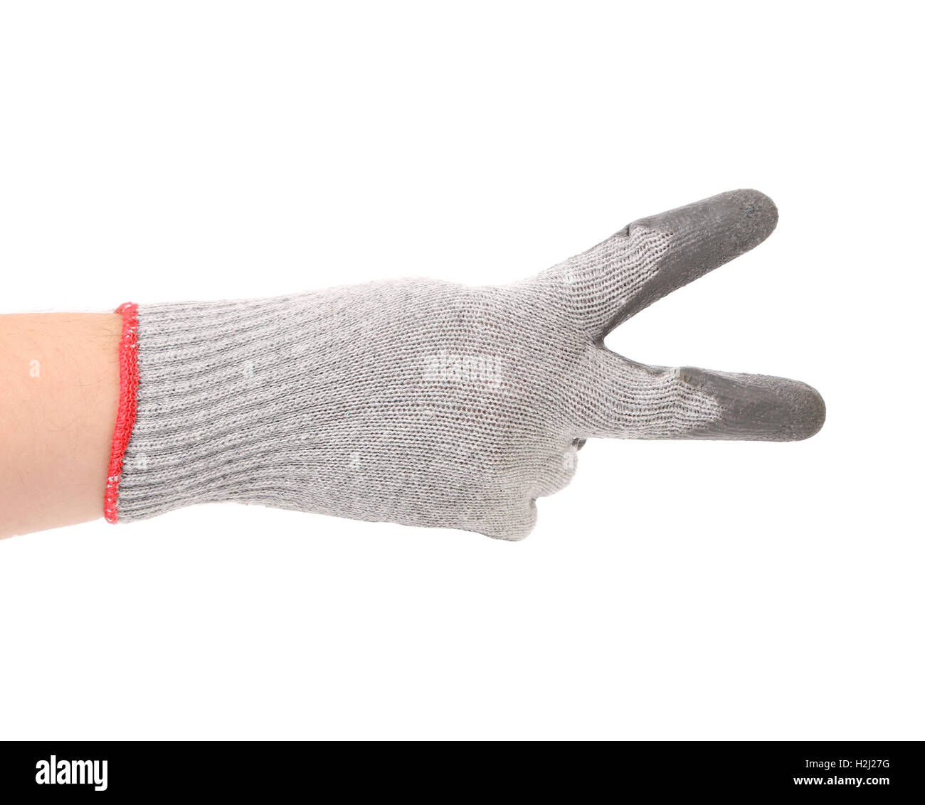 Hand in gloves shows two Stock Photo Alamy