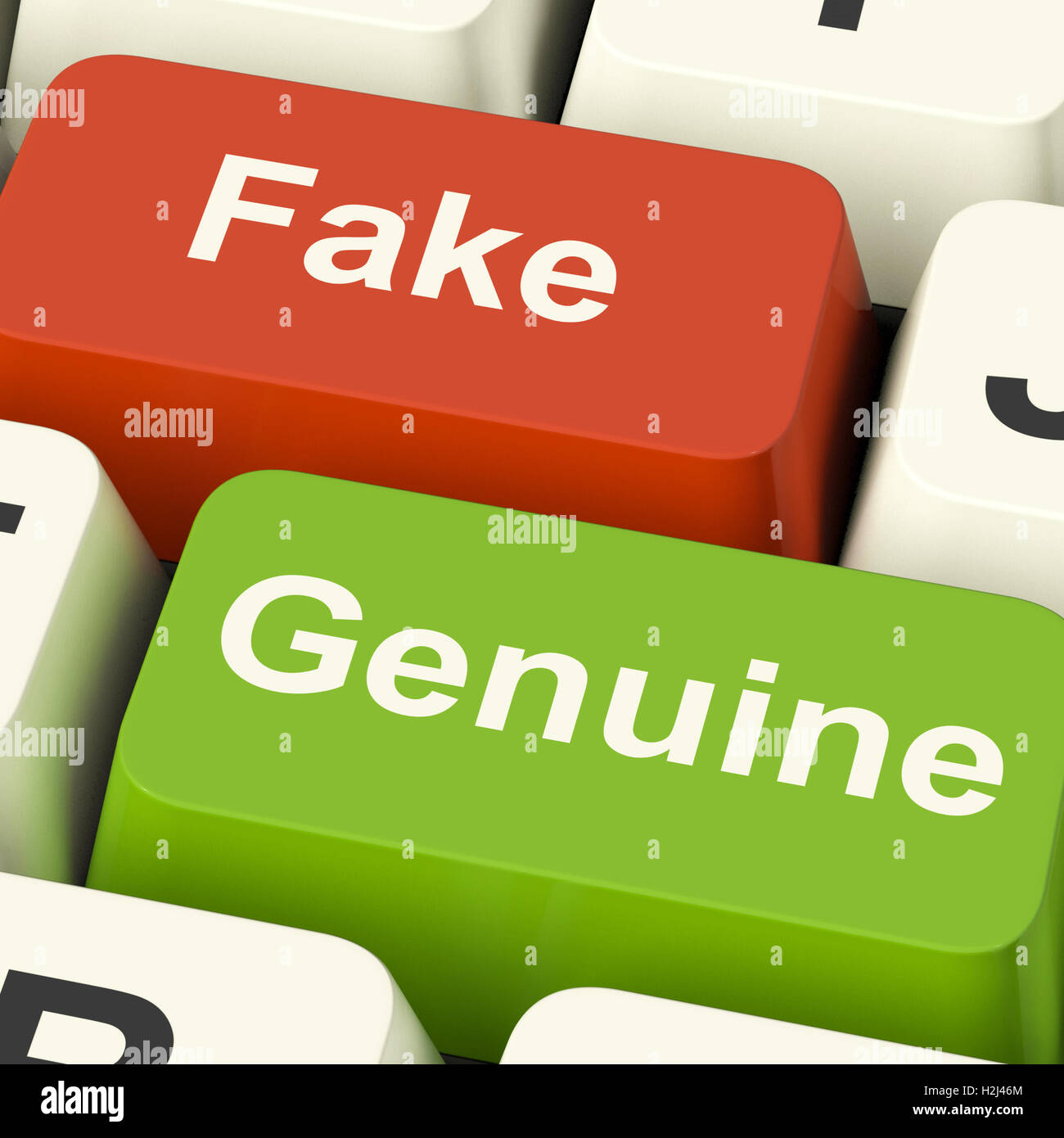 Fake Genuine Keys Means Authentic or Faked Product Stock Photo Alamy