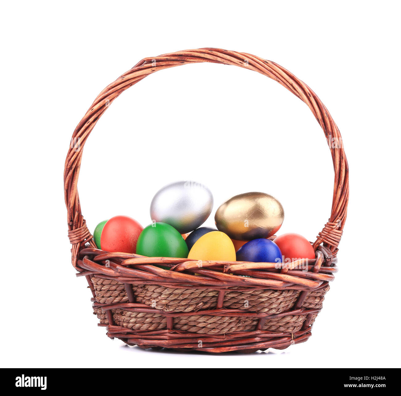 Easter eggs in basket. Stock Photo
