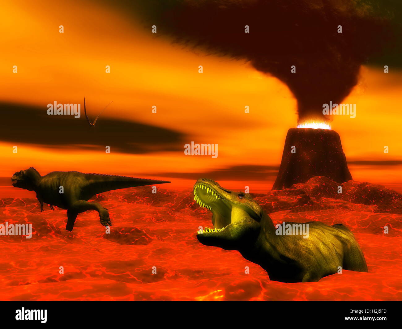 Tyrannosaurus dinosaur exctinction - 3D render Stock Photo - Alamy