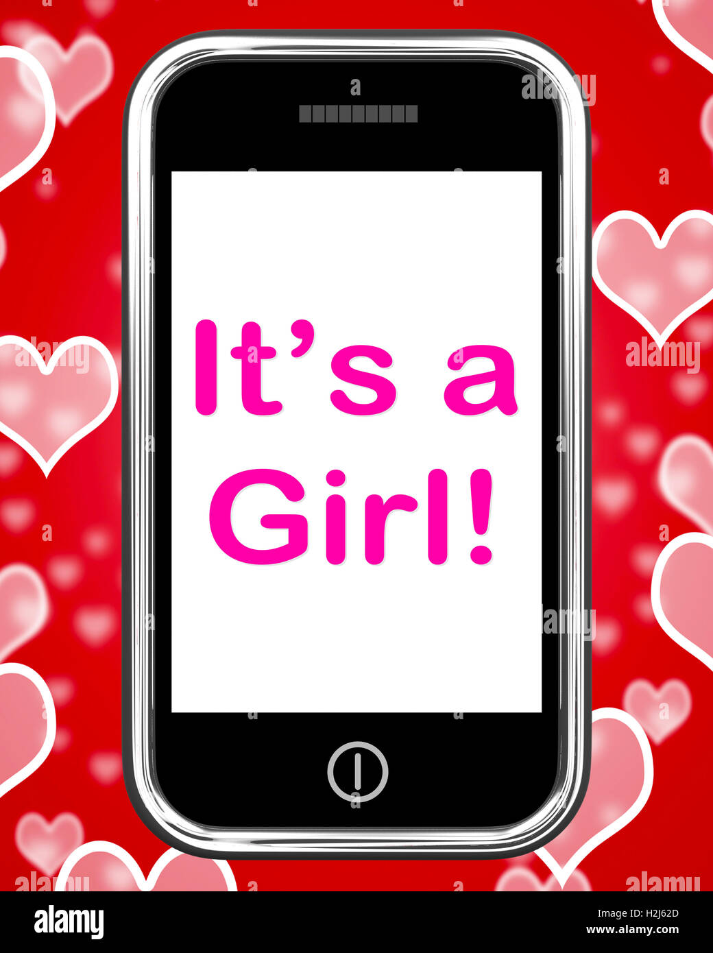 It's A Girl On Phone Shows Newborn Female Baby Stock Photo Alamy