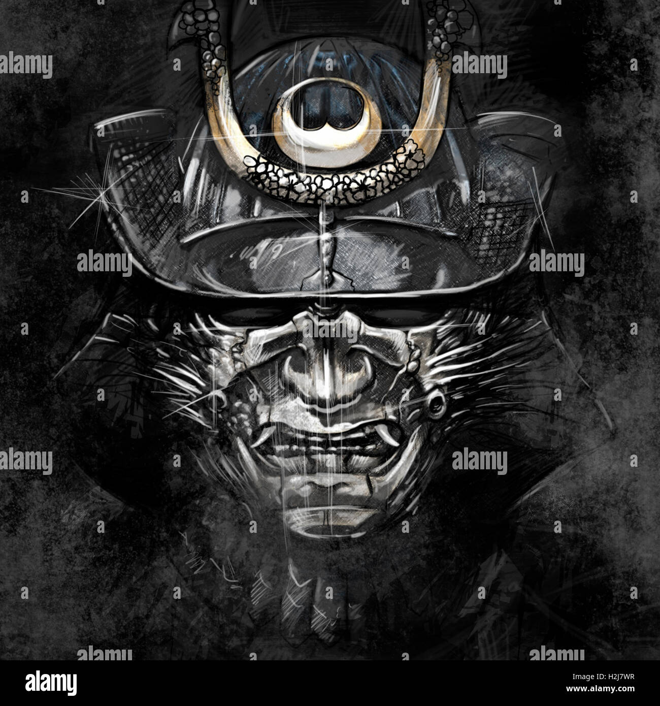 illustrations from a Japanese samurai warrior mask Stock Photo