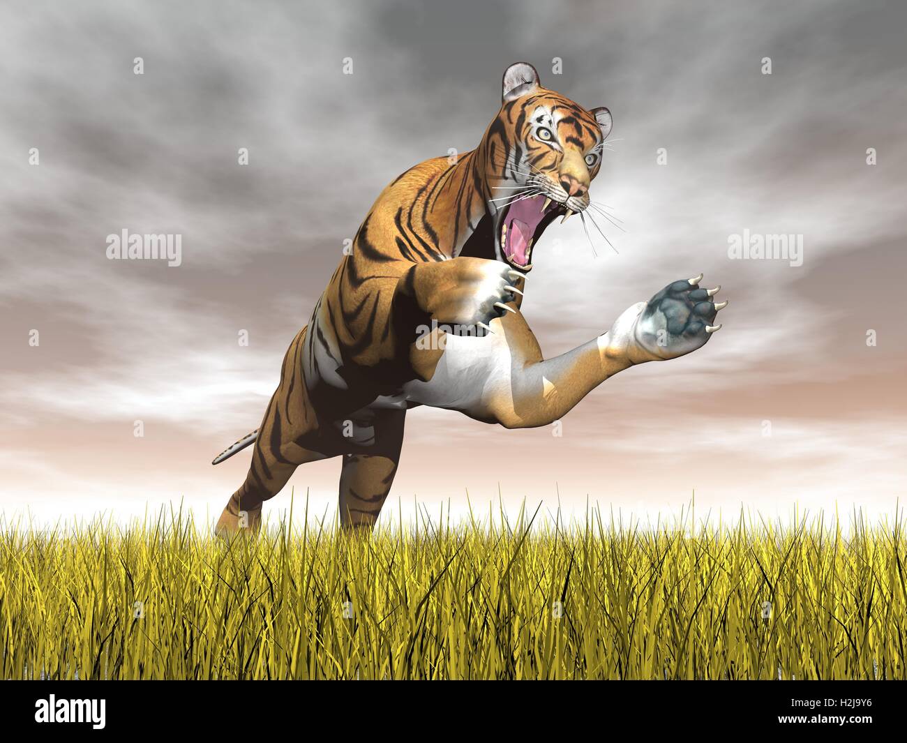 Tiger hunting - 3D render Stock Photo