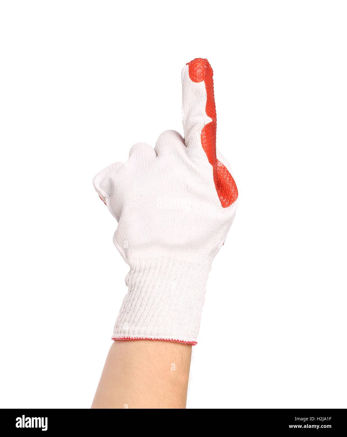Hand in gloves shows one Stock Photo Alamy