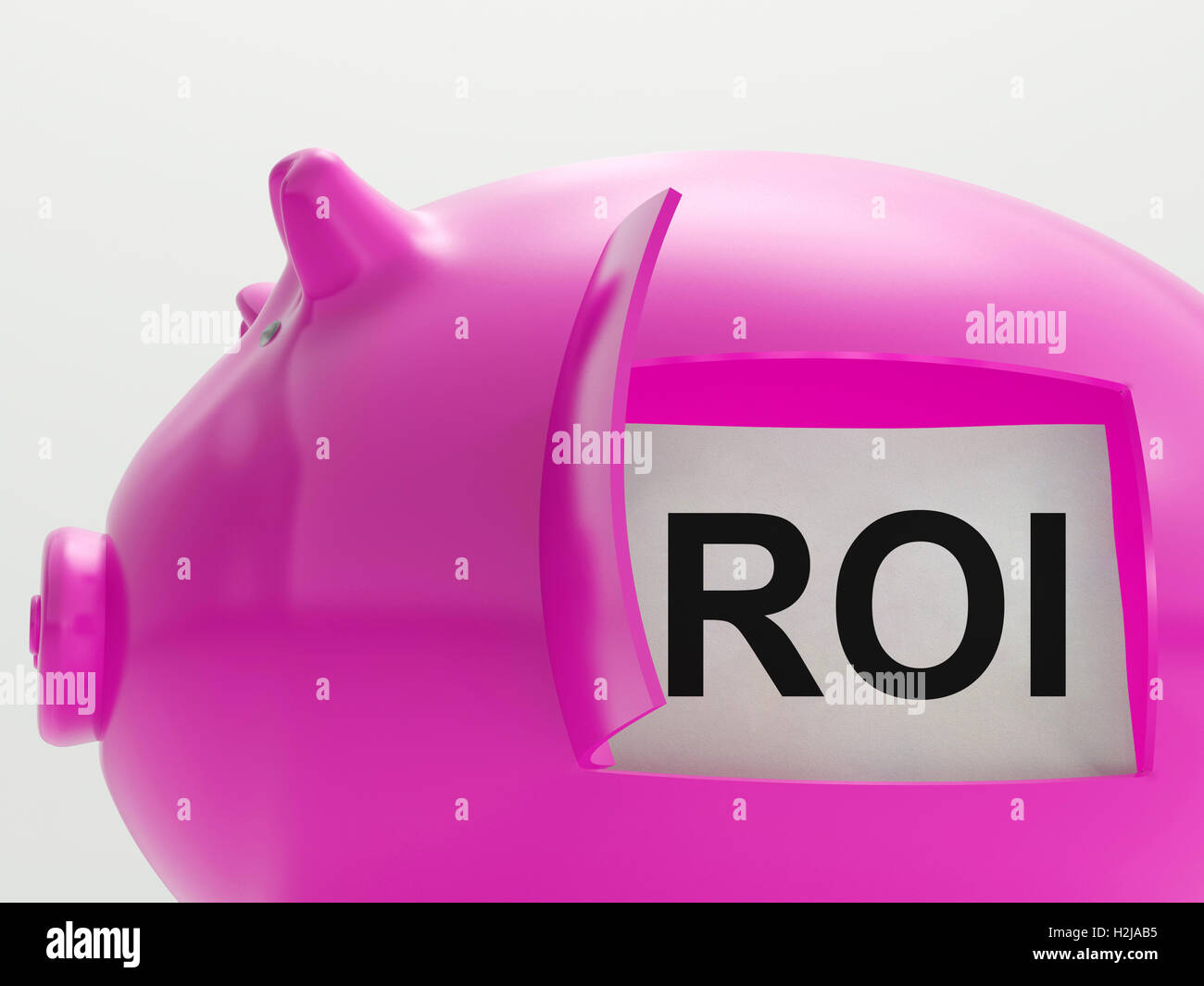 ROI Piggy Bank Shows Return On Investment Stock Photo