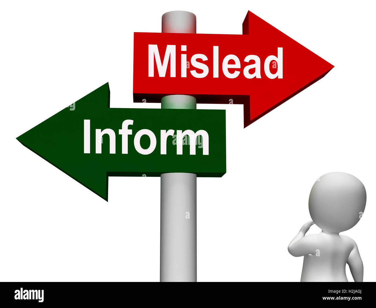 Mislead Inform Signpost Shows Misleading Or Informative Advice Stock Photo
