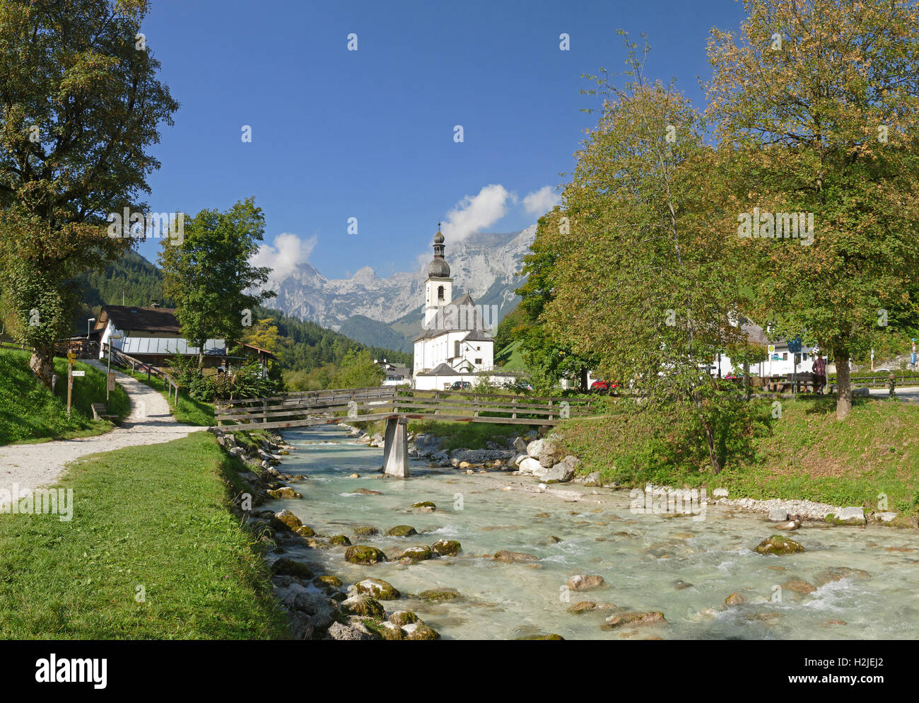 Bavaria Berchtesgaden National Park Ramsau St. Sebastian Church river