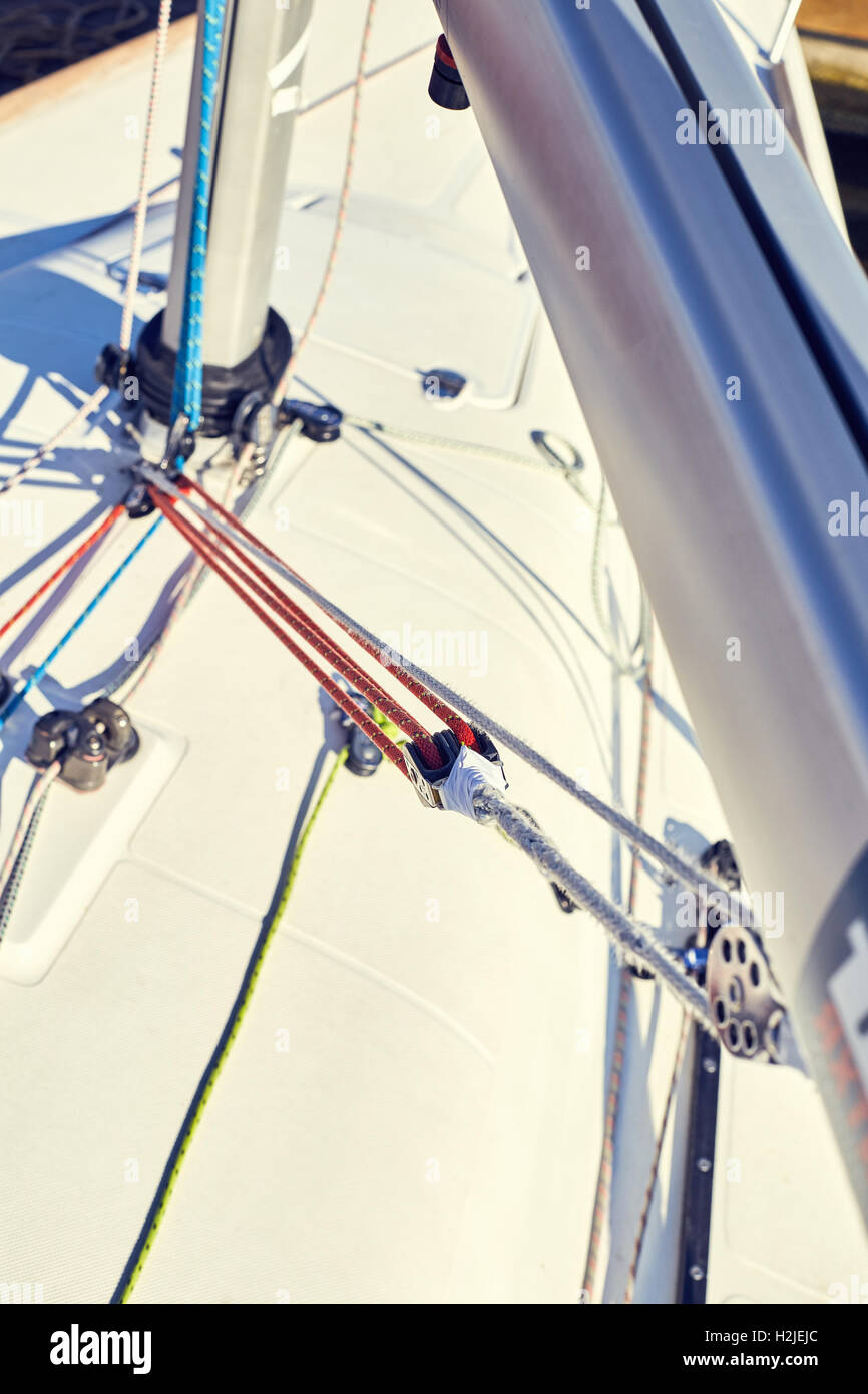 Boom vang is line or piston system on sailboat Stock Photo Alamy
