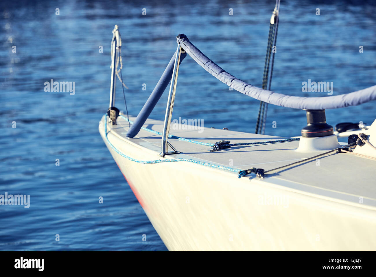 Equip yacht with braces for spinnaker Stock Photo