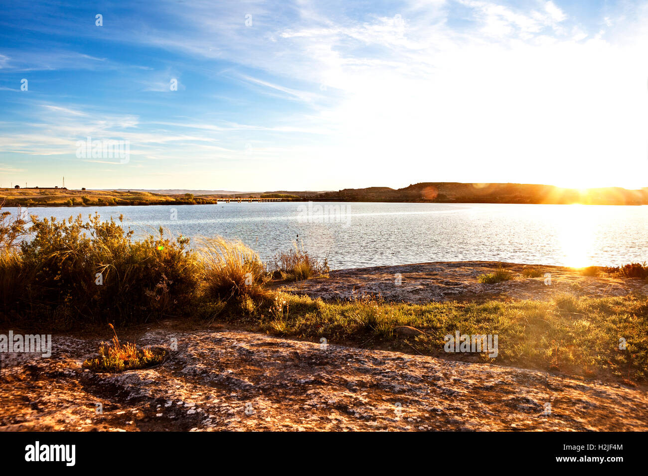 Sunset landscape and lake.Travel around the world Stock Photo