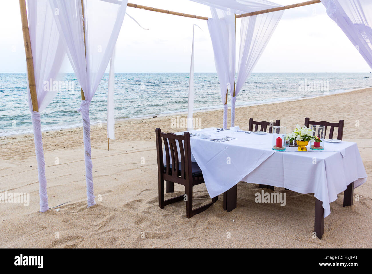 April 07, 2016, Koh Samui, Thailand, A  table on the Silver beach Stock Photo