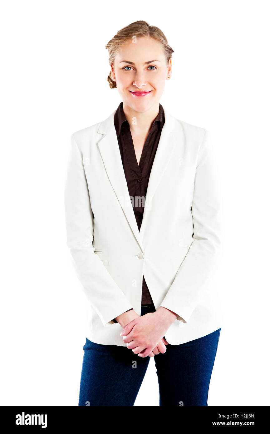 Smiling business woman, isolated on white background Stock Photo - Alamy