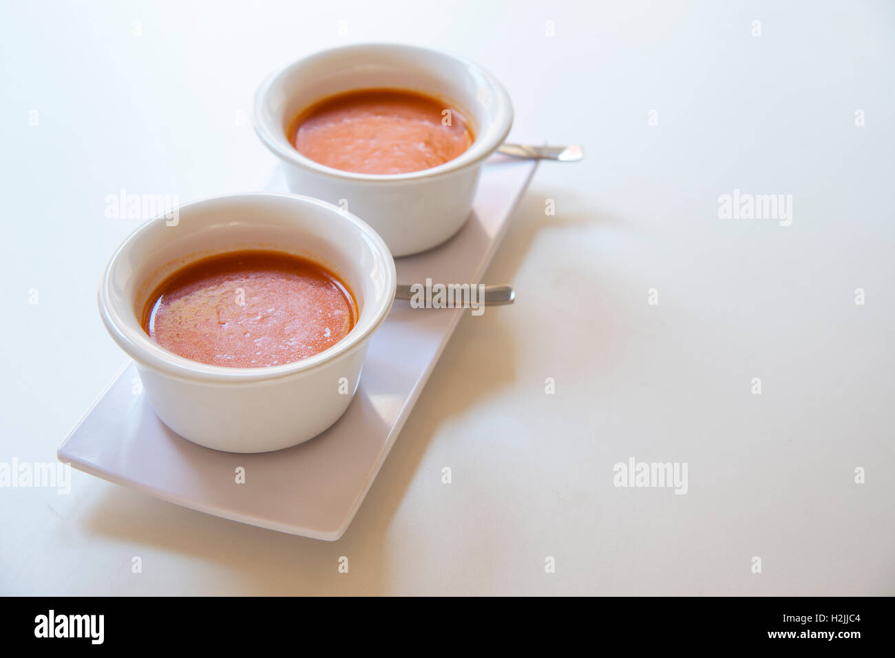 Two bowls of gazpacho. Stock Photo