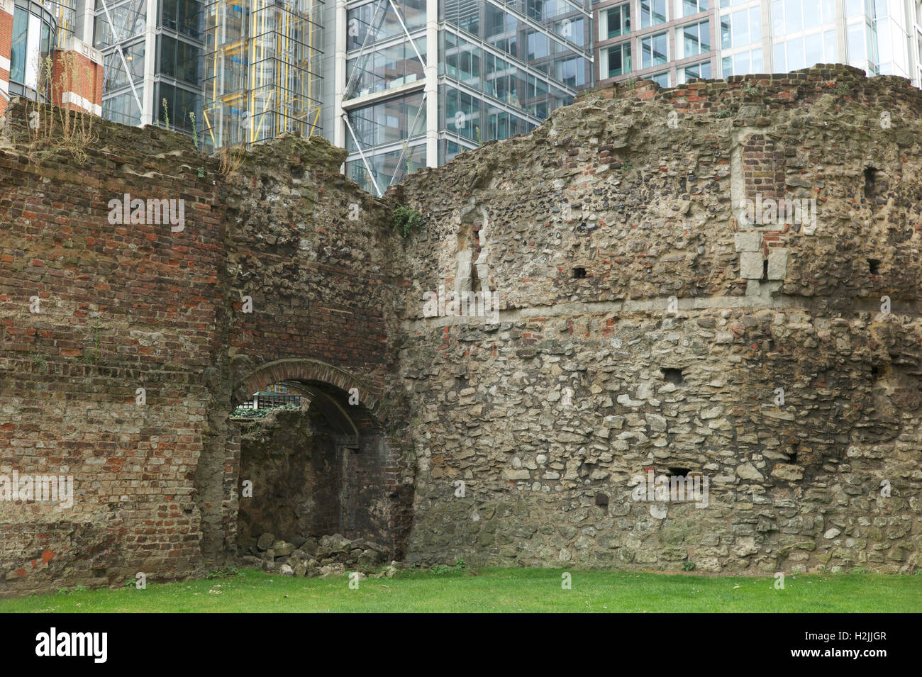 Part of London's Roman wall near the Barbican Stock Photo